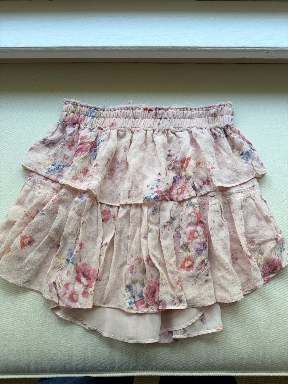 LoveShackFancy Blush Pink Floral Tiered Skirt